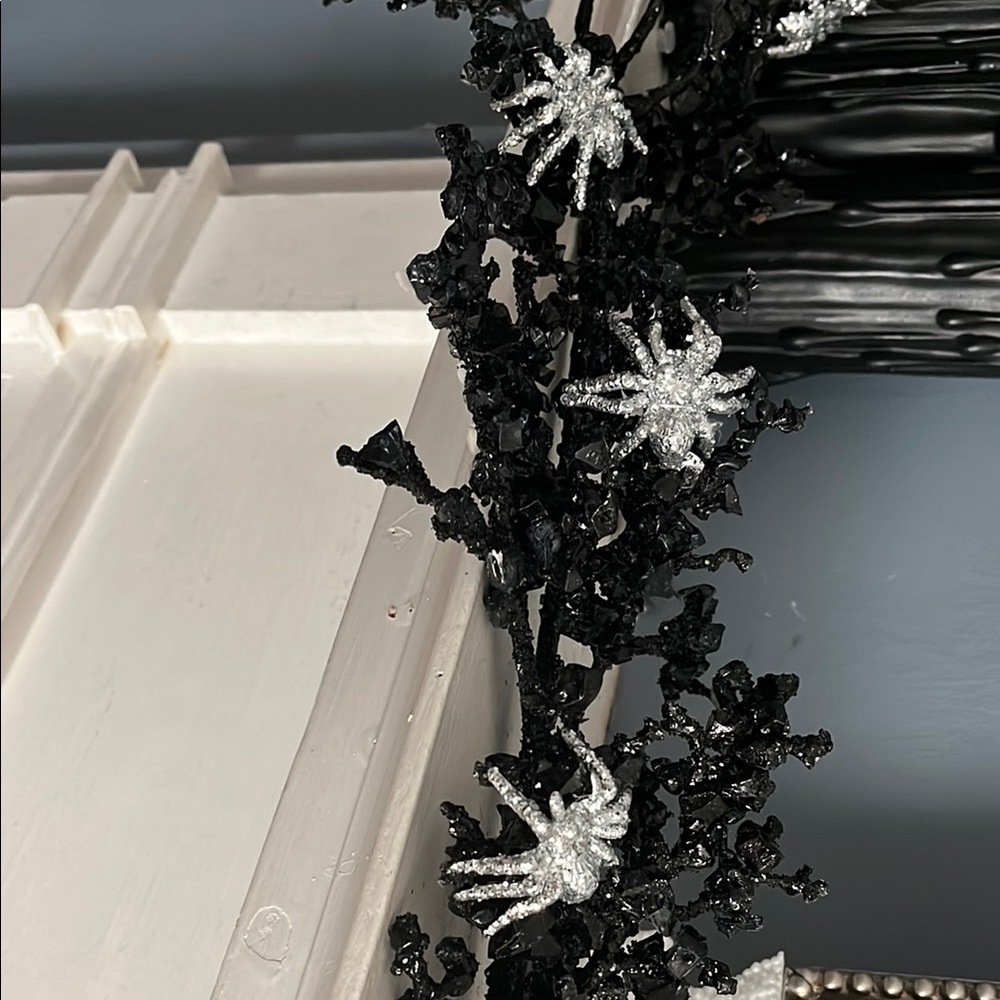 Black and Silver Spider Garland Rachel Zoe Garland candles are spooky night - Picture 3 of 9